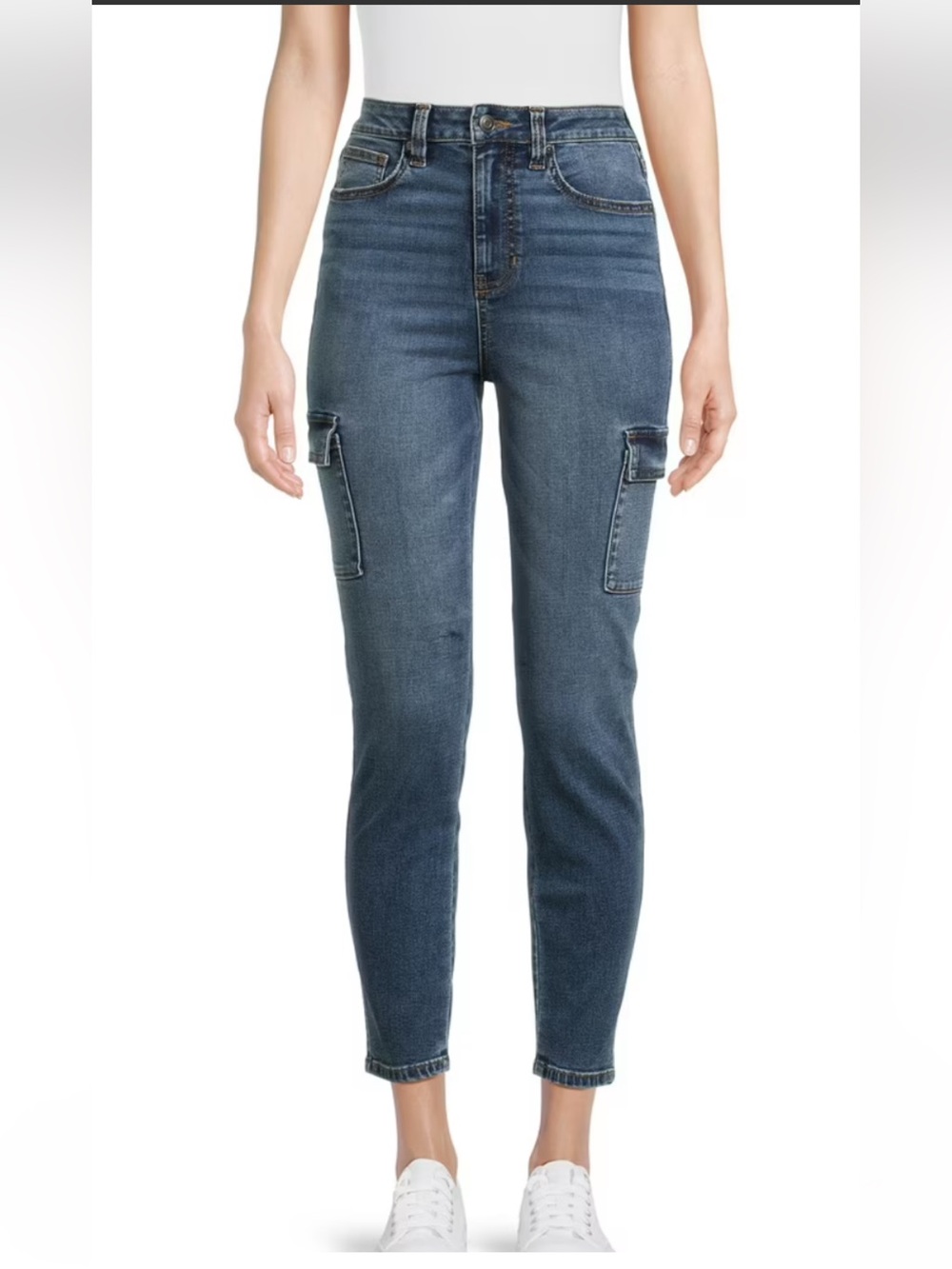 Women's Light Blue Skinny Cargo Jeans - High-Rise Stretch